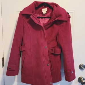 St John's Bay Pea Coat, Cranberry Red, Wool Blend, size Medium